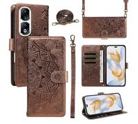 xinyunew Funda Cartera para Honor 90 Pro, Funda Libro de Cuero con Tarjetero, Cremallera, Correa Bandolera, Magnético, Soporte, Carcasa Antigolpes Elegante para Mujer,Marrón