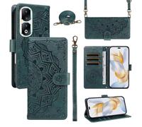 xinyunew Funda Cartera para Honor 90 Pro, Funda Libro de Cuero con Tarjetero, Cremallera, Correa Bandolera, Magnético, Soporte, Carcasa Antigolpes Elegante para Mujer,Verde
