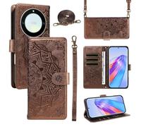 xinyunew Funda Cartera para Honor X40 5G/Honor X9A/Magic 5 Lite, Funda Libro de Cuero con Tarjetero, Cremallera, Correa Bandolera, Magnético, Soporte, Carcasa Antigolpes Elegante para Mujer,Marrón