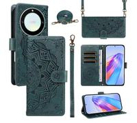 xinyunew Funda Cartera para Honor X40 5G/Honor X9A/Magic 5 Lite, Funda Libro de Cuero con Tarjetero, Cremallera, Correa Bandolera, Magnético, Soporte, Carcasa Antigolpes Elegante para Mujer,Verde