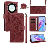 xinyunew Funda Cartera para Honor X40 5G/Honor X9A/Magic 5 Lite, Funda Libro de Cuero con Tarjetero, Cremallera, Correa Bandolera, Magnético, Soporte, Carcasa Antigolpes Elegante para Mujer,Rojo