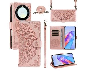 xinyunew Funda Cartera para Honor X40 5G/Honor X9A/Magic 5 Lite, Funda Libro de Cuero con Tarjetero, Cremallera, Correa Bandolera, Magnético, Soporte, Carcasa Antigolpes Elegante para Mujer,Rosa