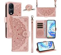 xinyunew Funda Cartera para Honor X7B 4G/Honor X7B 5G/Honor 90 Smart, Funda Libro de Cuero con Tarjetero, Cremallera, Correa Bandolera, Magnético, Soporte, Carcasa Antigolpes Elegante para Mujer,Rosa
