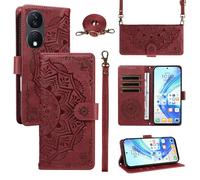 xinyunew Funda Cartera para Honor X7B 4G/Honor X7B 5G/Honor 90 Smart, Funda Libro de Cuero con Tarjetero, Cremallera, Correa Bandolera, Magnético, Soporte, Carcasa Antigolpes Elegante para Mujer,Rojo