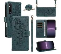 xinyunew Funda Cartera para Sony Xperia 1 V, Funda Libro de Cuero con Tarjetero, Cremallera, Correa Bandolera, Magnético, Soporte, Carcasa Antigolpes Elegante para Mujer,Verde