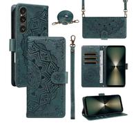 xinyunew Funda Cartera para Sony Xperia 1 Vi, Funda Libro de Cuero con Tarjetero, Cremallera, Correa Bandolera, Magnético, Soporte, Carcasa Antigolpes Elegante para Mujer,Verde