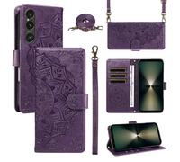 xinyunew Funda Cartera para Sony Xperia 1 Vi, Funda Libro de Cuero con Tarjetero, Cremallera, Correa Bandolera, Magnético, Soporte, Carcasa Antigolpes Elegante para Mujer,Morado