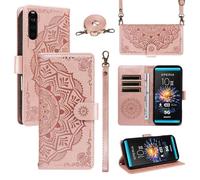 xinyunew Funda Cartera para Sony Xperia 10 III, Funda Libro de Cuero con Tarjetero, Cremallera, Correa Bandolera, Magnético, Soporte, Carcasa Antigolpes Elegante para Mujer,Rosa