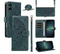 xinyunew Funda Cartera para Sony Xperia 5 V, Funda Libro de Cuero con Tarjetero, Cremallera, Correa Bandolera, Magnético, Soporte, Carcasa Antigolpes Elegante para Mujer,Verde