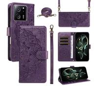 xinyunew Funda Cartera para Xiaomi 13T/13T Pro/K60 Ultra, Funda Libro de Cuero con Tarjetero, Cremallera, Correa Bandolera, Magnético, Soporte, Carcasa Antigolpes Elegante para Mujer,Morado