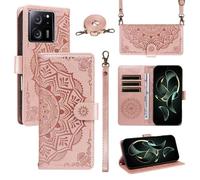 xinyunew Funda Cartera para Xiaomi 13T/13T Pro/K60 Ultra, Funda Libro de Cuero con Tarjetero, Cremallera, Correa Bandolera, Magnético, Soporte, Carcasa Antigolpes Elegante para Mujer,Rosa