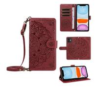 xinyunew Funda Cartera para Xiaomi Redmi 13/Poco M6 4G/Poco M6 Plus, Funda Libro de Cuero con Tarjetero, Cremallera, Correa Bandolera, Magnético, Soporte, Carcasa Antigolpes Elegante para Mujer,Rojo