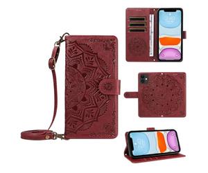 xinyunew Funda Cartera para Xiaomi Redmi Note 12 5G/Poco X5, Funda Libro de Cuero con Tarjetero, Cremallera, Correa Bandolera, Magnético, Soporte, Carcasa Antigolpes Elegante para Mujer,Rojo