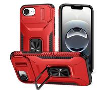 xinyunew Funda Compatible con iPhone 16E/SE4 2025,Armor Carcasa con 360 Grados Anillo iman Soporte Hard PC Silicona TPU Bumper Antigolpes Case para iPhone 16E/SE4 2025 -Rojo