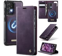 xinyunew Funda Cuero Genuino Desmontable para Samsung Galaxy A52/Galaxy A52S 5G, Funda Billetera Folio Magnético RFID Bloqueo Tarjetas Ranuras, Carcasa de Piel Libro,Violeta