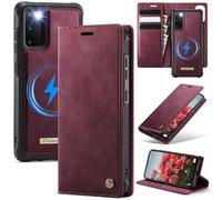 xinyunew Funda Cuero Genuino Desmontable para Samsung Galaxy S20 FE, Funda Billetera Folio Magnético RFID Bloqueo Tarjetas Ranuras, Carcasa de Piel Libro,Rojo