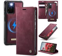 xinyunew Funda Cuero Genuino Desmontable para Samsung Galaxy S20 Plus, Funda Billetera Folio Magnético RFID Bloqueo Tarjetas Ranuras, Carcasa de Piel Libro,Rojo