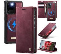 xinyunew Funda Cuero Genuino Desmontable para Samsung Galaxy S20 Ultra, Funda Billetera Folio Magnético RFID Bloqueo Tarjetas Ranuras, Carcasa de Piel Libro,Rojo