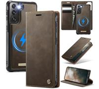 xinyunew Funda Cuero Genuino Desmontable para Samsung Galaxy S21 Plus, Funda Billetera Folio Magnético RFID Bloqueo Tarjetas Ranuras, Carcasa de Piel Libro,Marrón