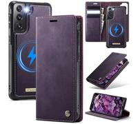 xinyunew Funda Cuero Genuino Desmontable para Samsung Galaxy S21 Plus, Funda Billetera Folio Magnético RFID Bloqueo Tarjetas Ranuras, Carcasa de Piel Libro,Violeta
