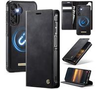 xinyunew Funda Cuero Genuino Desmontable para Samsung Galaxy S24/Galaxy S25, Funda Billetera Folio Magnético RFID Bloqueo Tarjetas Ranuras, Carcasa de Piel Libro,Negro