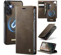 xinyunew Funda Cuero Genuino Desmontable para Samsung Galaxy S26 Plus, Funda Billetera Folio Magnético RFID Bloqueo Tarjetas Ranuras, Carcasa de Piel Libro,Marrón