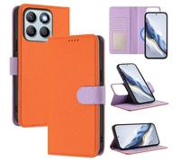 xinyunew Funda Magnética de Cuero Genuino 2 en 1 para Honor X7B/Play 8T 5G,Estuche Magnético [Bloqueo RFID][Función Stand] Funda Tipo Billetera de Cuero Desmontable Leather Case,Naranja
