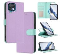 xinyunew Funda Magnética de Cuero Genuino 2 en 1 para Samsung Galaxy A12 5G/4G/M12/F12,Estuche Magnético [Bloqueo RFID][Función Stand] Funda Tipo Billetera de Cuero Desmontable Leather Case,púrpura