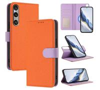 xinyunew Funda Magnética de Cuero Genuino 2 en 1 para Sony Xperia 1 Vi,Estuche Magnético [Bloqueo RFID][Función Stand] Funda Tipo Billetera de Cuero Desmontable Leather Case,Naranja
