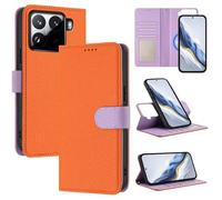 xinyunew Funda Magnética de Cuero Genuino 2 en 1 para Xiaomi 15T,Estuche Magnético [Bloqueo RFID][Función Stand] Funda Tipo Billetera de Cuero Desmontable Leather Case,Naranja