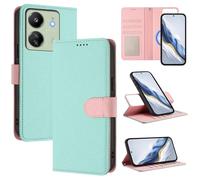 xinyunew Funda Magnética de Cuero Genuino 2 en 1 para Xiaomi Redmi 13C/Poco C65/Poco M6 5G,Estuche Magnético [Bloqueo RFID][Función Stand] Funda Tipo Billetera de Cuero Desmontable Leather Case,Verde