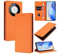 xinyunew Funda para Huawei Mate 60 Pro PU Cuero Premium - [RFID Bloqueador] Carcasa de Cuero PU, Magnético Libro Tipo Flip Capa,Soporte Plegable con Tarjetero,Naranja