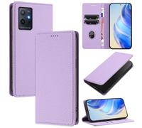 xinyunew Funda para Vivo Y55 5G/Y75 5G/Y30 PU Cuero Premium - [RFID Bloqueador] Carcasa de Cuero PU, Magnético Libro Tipo Flip Capa,Soporte Plegable con Tarjetero,púrpura