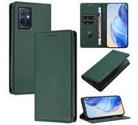 xinyunew Funda para Vivo Y55 5G/Y75 5G/Y30 PU Cuero Premium - [RFID Bloqueador] Carcasa de Cuero PU, Magnético Libro Tipo Flip Capa,Soporte Plegable con Tarjetero,Verde