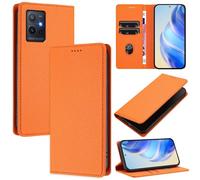 xinyunew Funda para Vivo Y55 5G/Y75 5G/Y30 PU Cuero Premium - [RFID Bloqueador] Carcasa de Cuero PU, Magnético Libro Tipo Flip Capa,Soporte Plegable con Tarjetero,Naranja