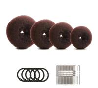 XINYUNXIN Juego de 25 piezas para hacer moños de pelo con 4 anillos estilo dona, 5 lazos elásticos para el cabello y 16 pasadores de metal en forma de U, dona de pelo suave y gruesa en varios tamaños