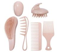 XINYUNXIN Juego de 5 peines de dientes anchos de paja de trigo, juego de peine profesional de peluquería con desenredador, masaje y alisado, peine de pelo y peine de dientes ancho para todo tipo de