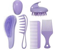 XINYUNXIN Kit de peine de dientes ancho de paja de trigo de 5 piezas, juego de peine profesional de peluquería con desenredador, masaje y alisado | Peine de pelo y peine de dientes ancho para todo