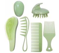 XINYUNXIN Kit de peine de dientes ancho de paja de trigo de 5 piezas, juego de peine profesional de peluquería con desenredador, masaje y alisado | Peine de pelo y peine de dientes ancho para todo