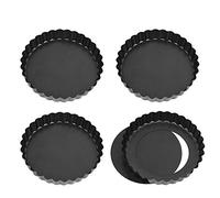 Xinzistar Paquete de 4 latas de 12 cm con fondo suelto extraíble, antiadherentes, mini moldes para tartas, moldes redondos para huevos para hornear pasteles de queso (negro)