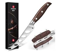 XINZUO 13cm Cuchillo para Queso Acero Inoxidable Alemán 1.4116-punta de Horquilla, Hoja Dentada y Antiadherente- para Queso, Mantequilla, Fruta y Pan- Mango de Red Sandalwood Full Tang-Serie Zhi