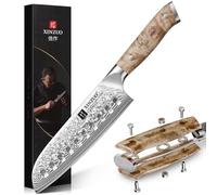 XINZUO 18cm Acero de Damasco Cuchillo Santoku -Profesional Afilado Cuchillo de Cocinero de Cocina 67 Capas de Acero de Damasco -Mango Ergonómico de Figured Sycamore Wood -con Caja de Regalo