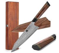 XINZUO 21.5cm Cuchillo de Chef Acero de Damasco, Cuchillo de Cocina Kiritsuke Forjado a Mano Profesional Cuchillo Gyuto-Mango de Desert Ironwood -Vaina de Madera y Caja de Madera de Acacia
