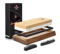 XINZUO 3000/8000 Piedra de Afilar de Grano de Doble Cara, Profesional Afilador Cuchillos 2-en-1, Juego de 5 piezas -con Base Antideslizante y Guía de Ángulo y Piedra de Aplanamiento de Diamante