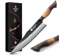 XINZUO 67 Capas de Acero Damasco 25,8cm Cuchillo de Cocinero Gyuto Forjado a Mano Afilado Cuchillo de Chef de Cocina Profesional -Mango de Roble Blanco y G10 Rojo -con Caja de Regalo