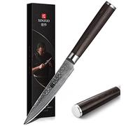 XINZUO 67 Capas de Acero Damasco Cuchillo Universal de Cocina 12,3cm | Multifuncionales Cuchillo para Pelar Afilado Cuchillos Pelador de Fruta con Mango de Madera de Pakka -He Serie