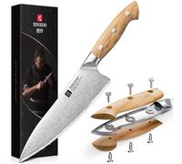 XINZUO Acero Compuesto de 3 Capas 21cm Cuchillo de Cocinero -Profesional Afilado Cuchillo Chef de Cocina -Núcleo de Acero 10Cr15CoMoV -Hoja Afilada de Larga Duración -Mango de Madera de Olivo