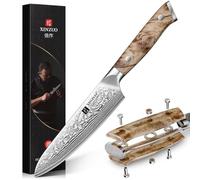 XINZUO Acero de Damasco Cuchillo Universal de Cocina 13,3cm Cuchillo para Pelar de Fruta -Mango Ergonómico de Figured Sycamore Wood -para Carne, Pescado, Fruta y Verdura -con Caja de Regalo