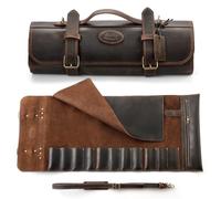 XINZUO Bolsa para Cuchillos de Chef-Bolsa Enrollable de Cuero de Grano Superior-Cuchillo de Cuero Estuche de Almacenamiento de Rollo-11 Ranuras Y 1 Ranura para Tijeras-Correa de Hombro Desmontable