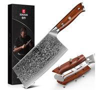 XINZUO Cuchillo Asiático Acero de Damasco, 18cm Cuchillo de Cocina Chino,Profesional Cuchillo de Carnicero,Afilado Hachas de Cocina Cuchillo para Verduras,con Rosewood Mango - Yu Serie